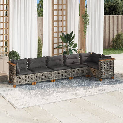 Set Divano da Giardino 6 pz con Cuscini Grigio in Polyrattan - homemem39