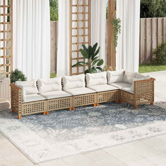 Set Divano da Giardino 6 pz con Cuscini Beige in Polyrattan
