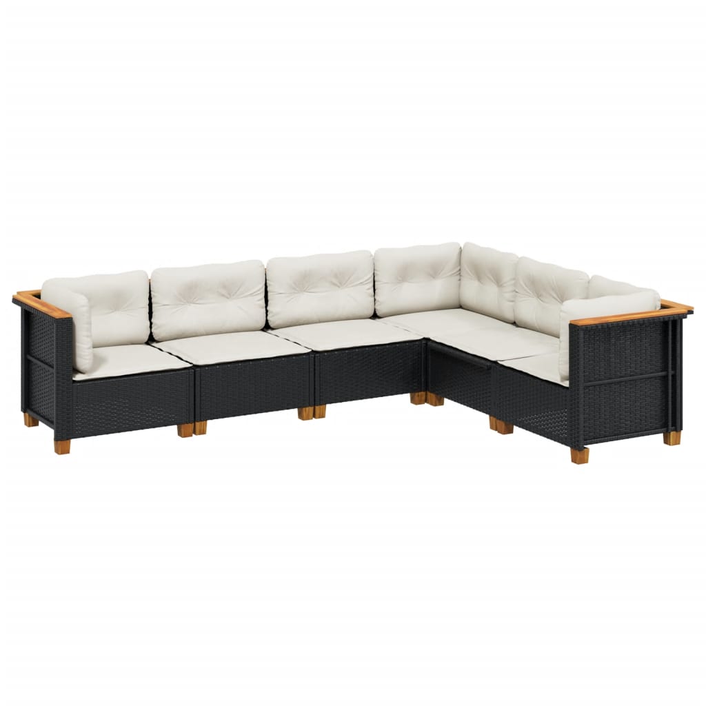 Set Divano da Giardino 6 pz con Cuscini Nero in Polyrattan | homemem39