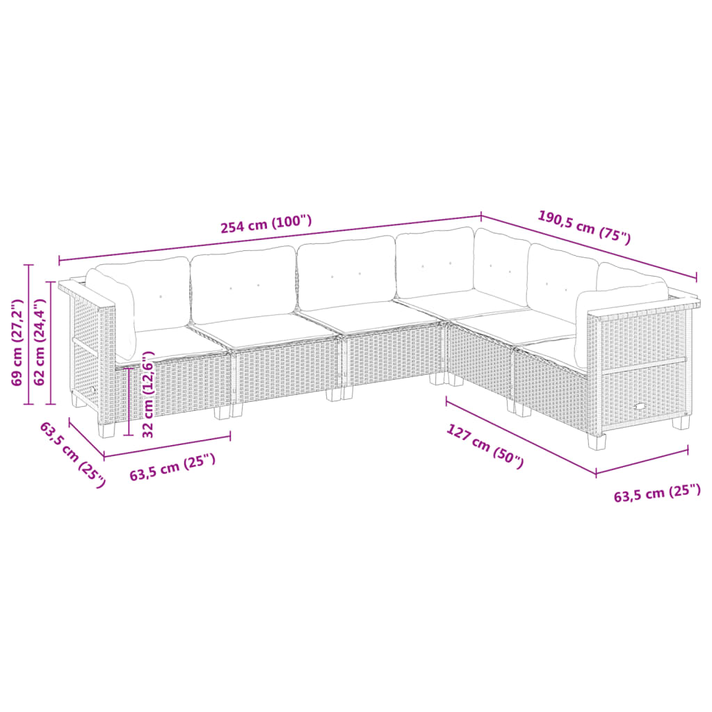 Set Divano da Giardino 6 pz con Cuscini Nero in Polyrattan | homemem39