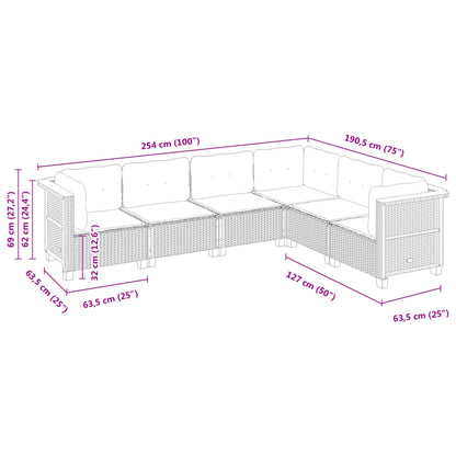 Set Divano da Giardino 6 pz con Cuscini Nero in Polyrattan | homemem39
