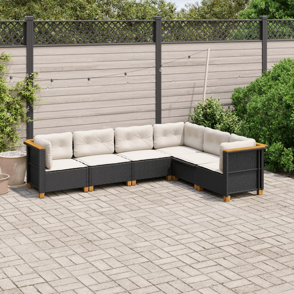 Set Divano da Giardino 6 pz con Cuscini Nero in Polyrattan - homemem39