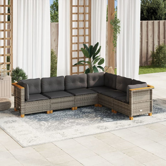 Set Divano da Giardino 6 pz con Cuscini Grigio in Polyrattan - homemem39