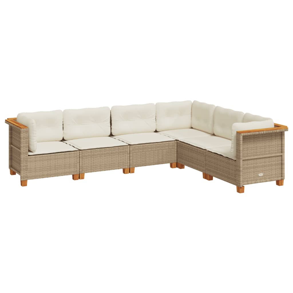 Set Divano da Giardino 6 pz con Cuscini Beige in Polyrattan - homemem39