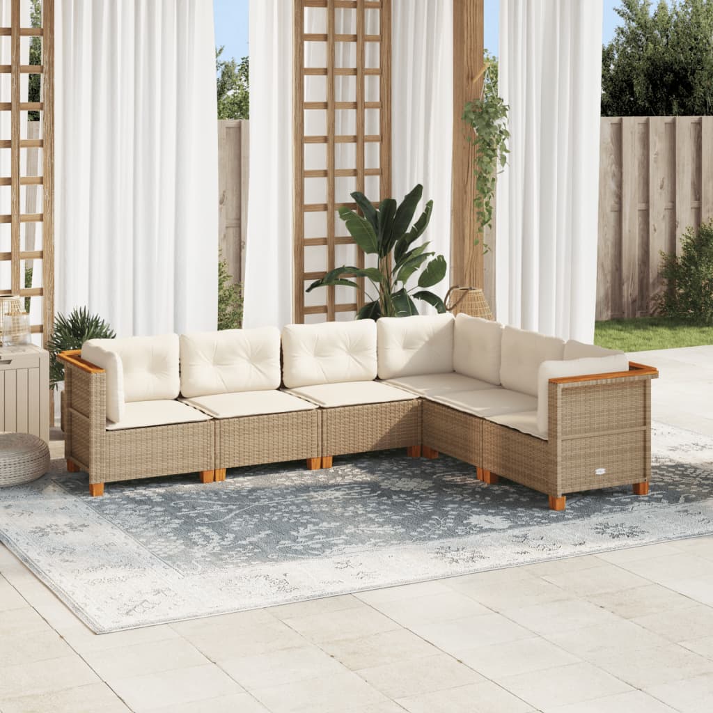 Set Divano da Giardino 6 pz con Cuscini Beige in Polyrattan - homemem39