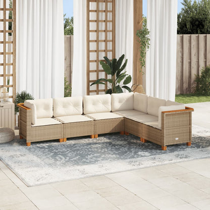 Set Divano da Giardino 6 pz con Cuscini Beige in Polyrattan - homemem39