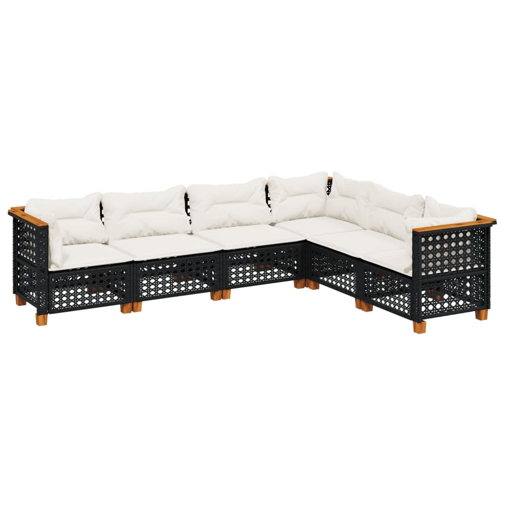 Set Divano da Giardino 6 pz con Cuscini Nero in Polyrattan | homemem39