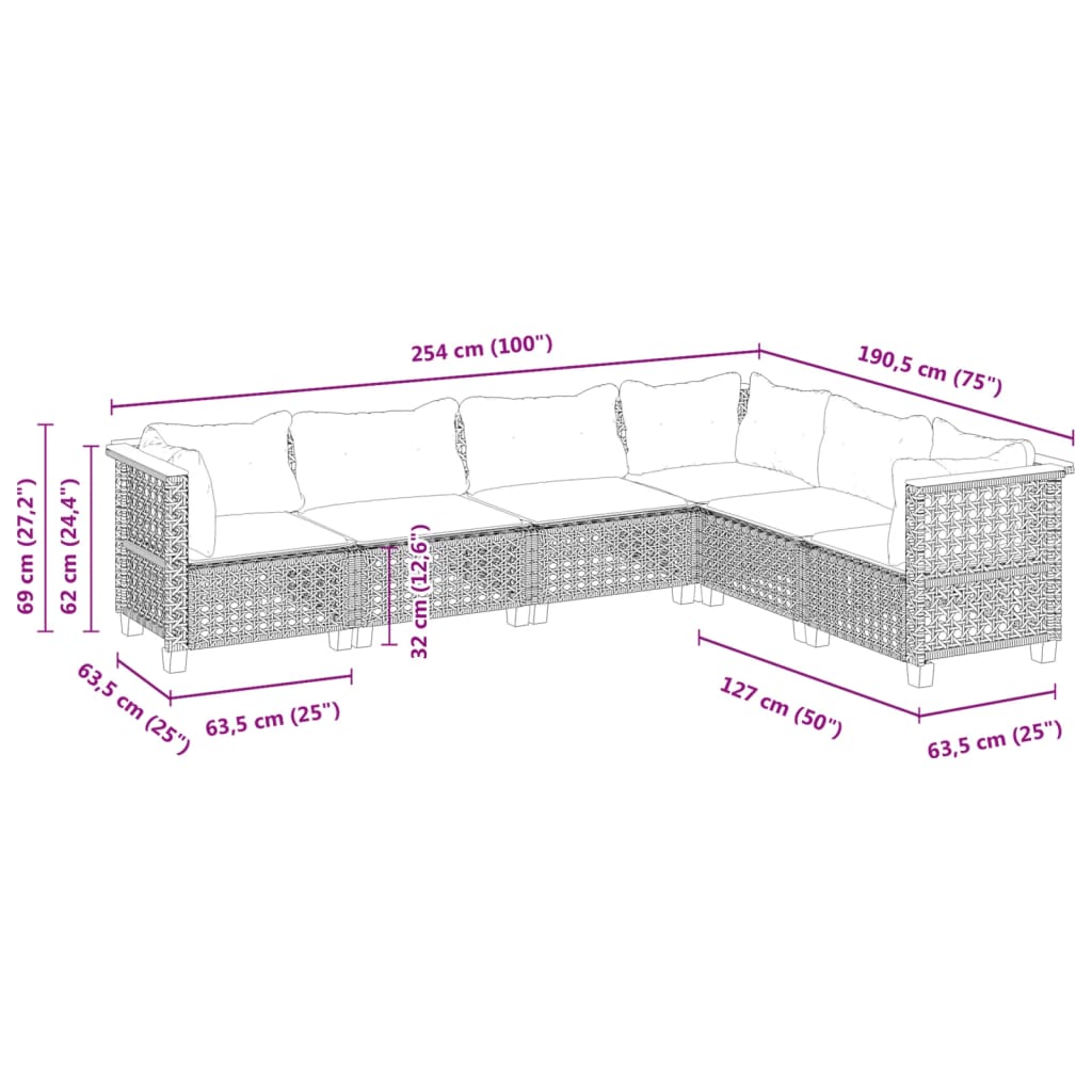 Set Divano da Giardino 6 pz con Cuscini Nero in Polyrattan | homemem39