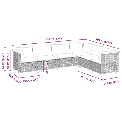 Set Divano da Giardino 6 pz con Cuscini Nero in Polyrattan | homemem39