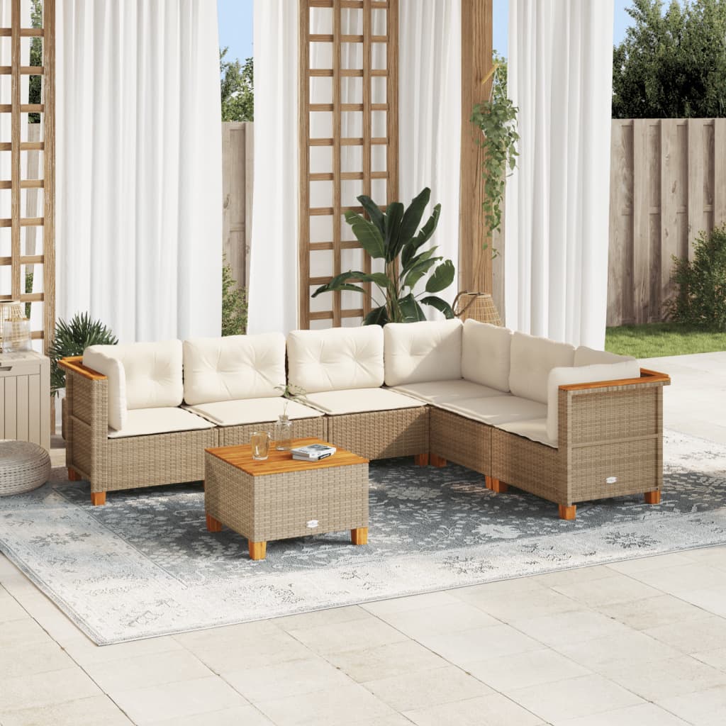 Set Divani da Giardino 7 pz con Cuscini Beige in Polyrattan - homemem39