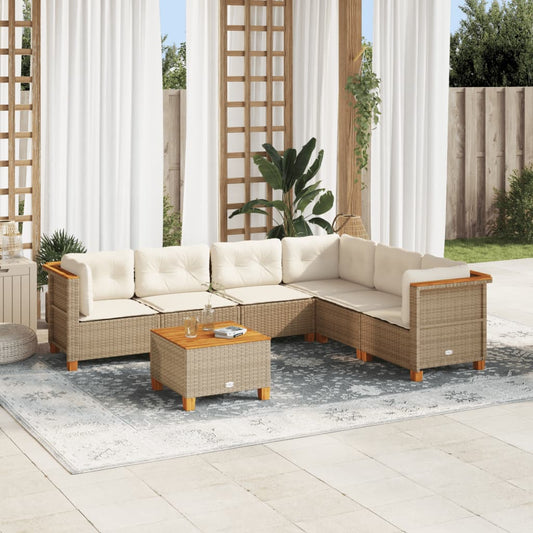 Set Divani da Giardino 7 pz con Cuscini Beige in Polyrattan - homemem39