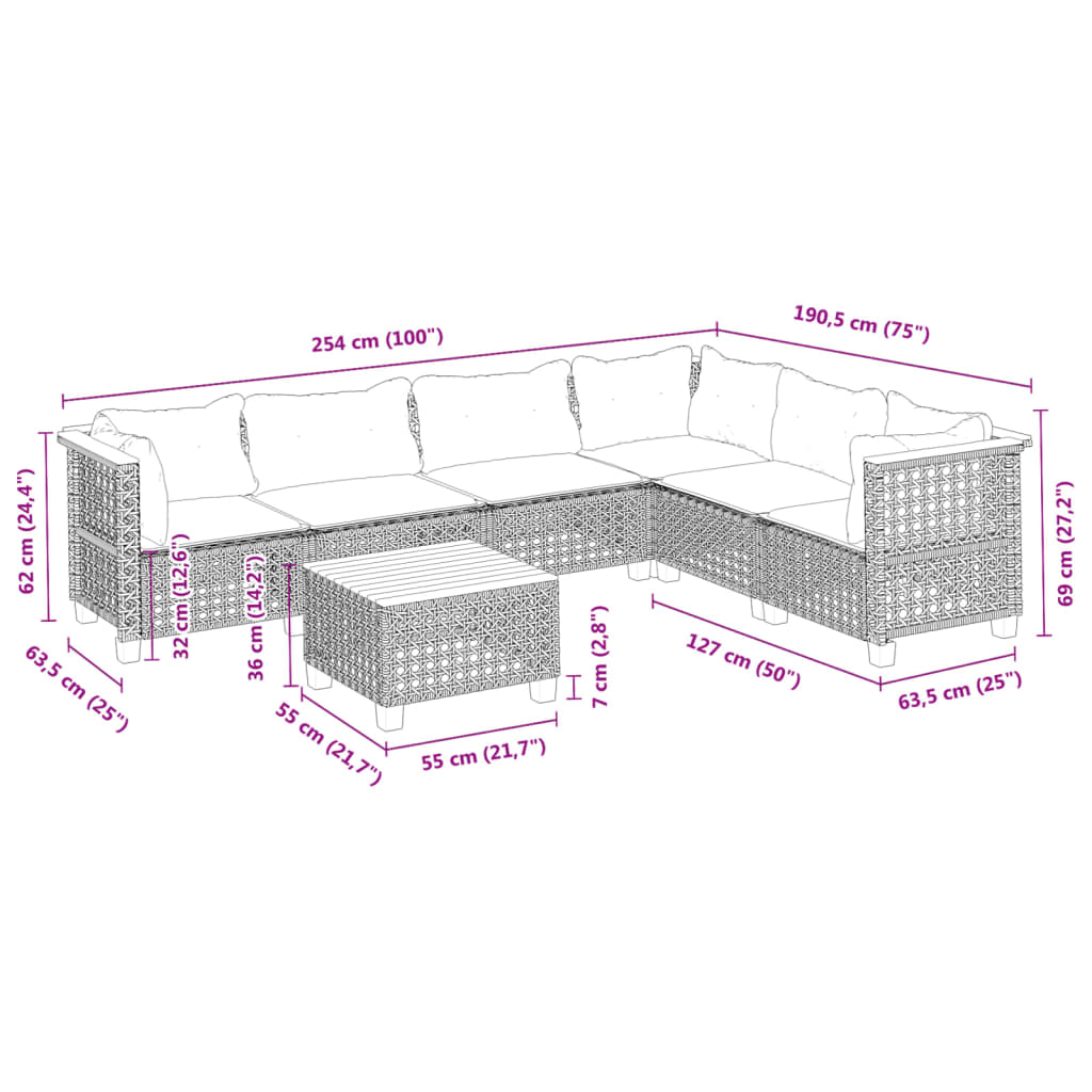 Set Divani da Giardino con Cuscini 7pz Nero Polyrattan | homemem39