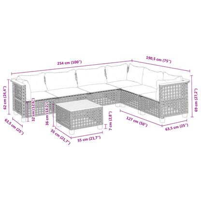 Set Divani da Giardino con Cuscini 7pz Nero Polyrattan | homemem39