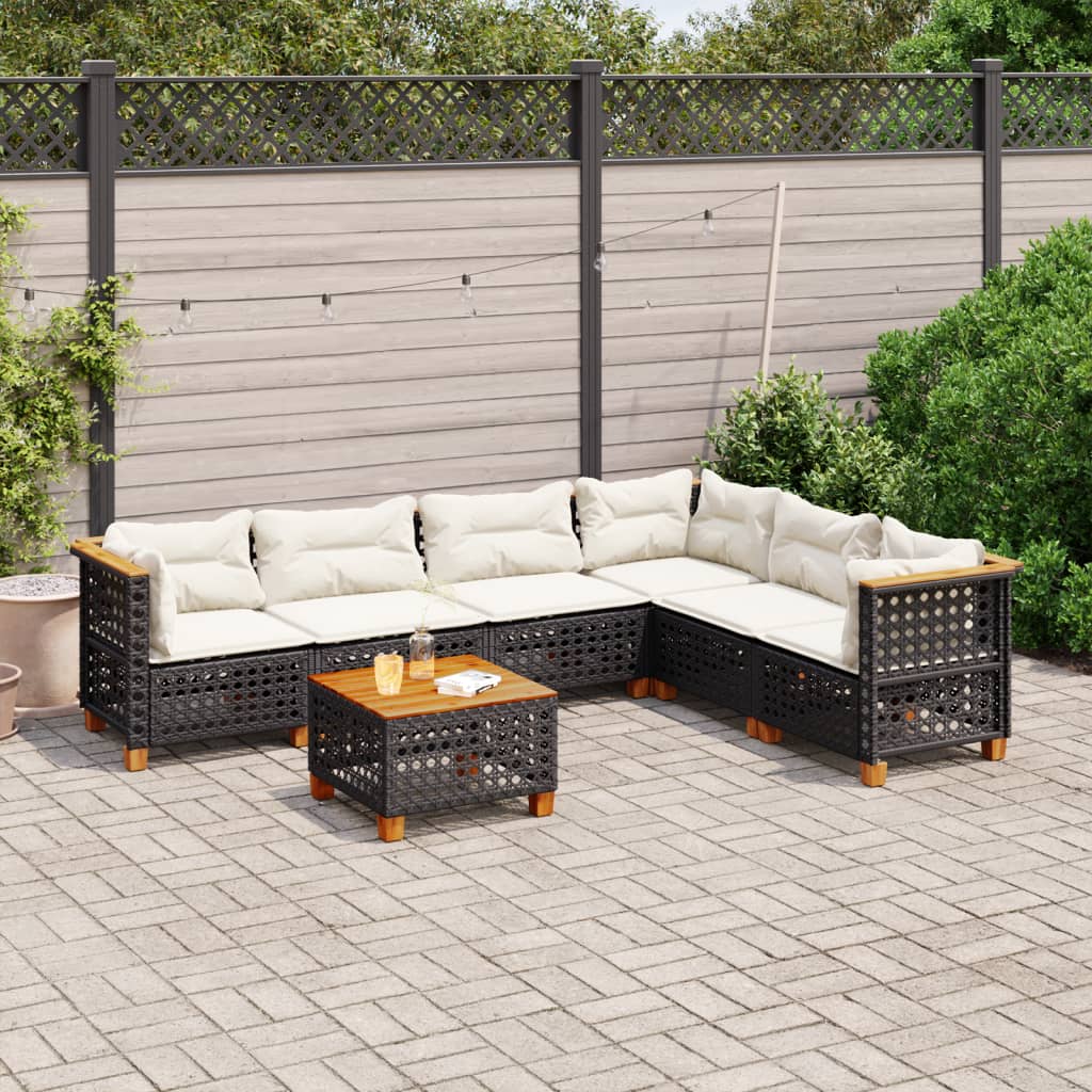 Set Divani da Giardino con Cuscini 7pz Nero Polyrattan - homemem39