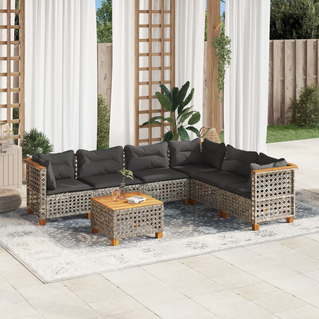 Set Divani da Giardino 7 pz con Cuscini Grigio in Polyrattan - homemem39