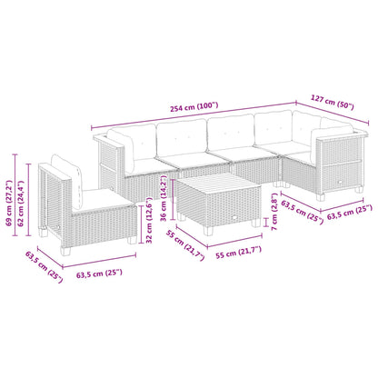 Set Divani da Giardino con Cuscini 7pz Nero Polyrattan | homemem39