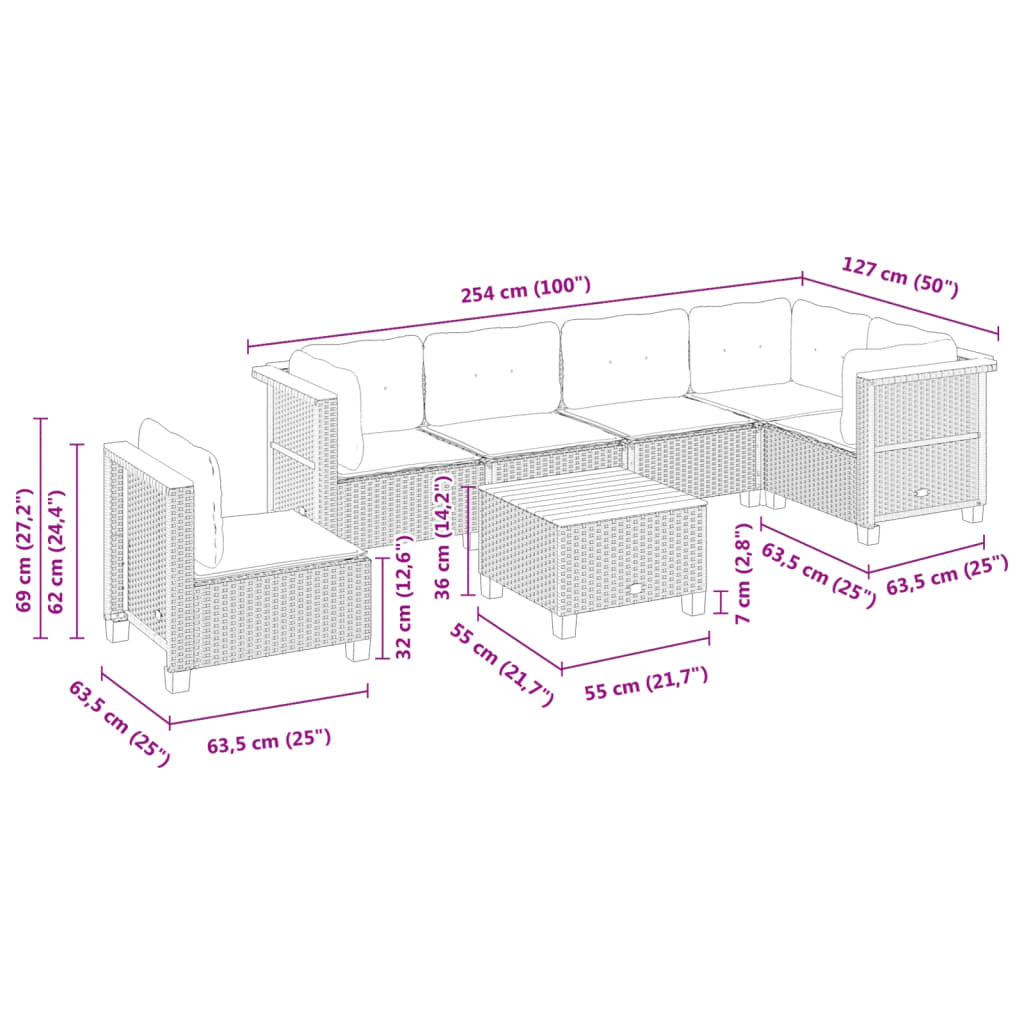 Set Divani da Giardino 7 pz con Cuscini Grigio in Polyrattan - homemem39