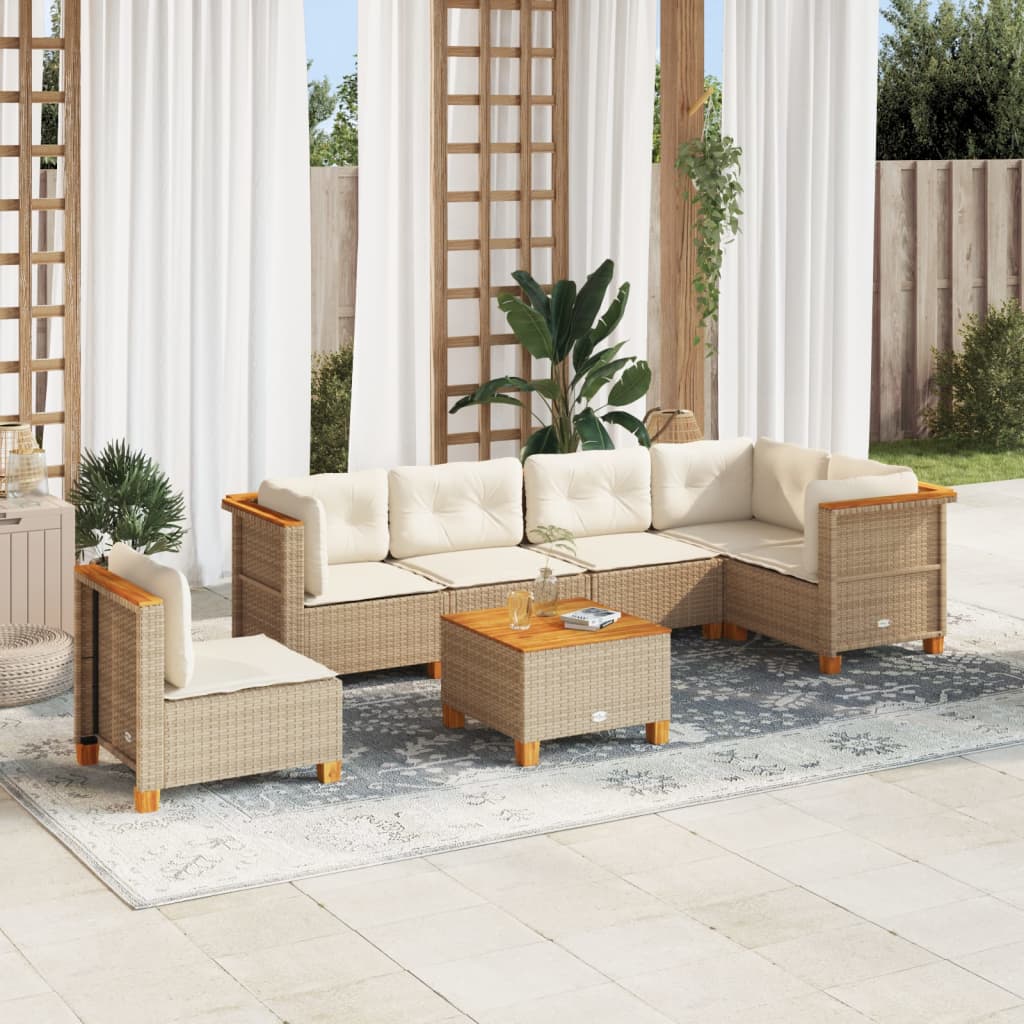 Set Divani da Giardino 7 pz con Cuscini Beige in Polyrattan - homemem39