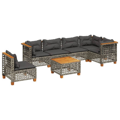 Set Divani da Giardino 7 pz con Cuscini Grigio in Polyrattan | homemem39