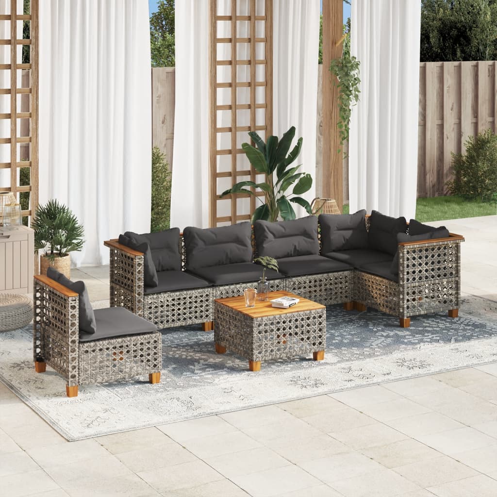 Set Divani da Giardino 7 pz con Cuscini Grigio in Polyrattan | homemem39