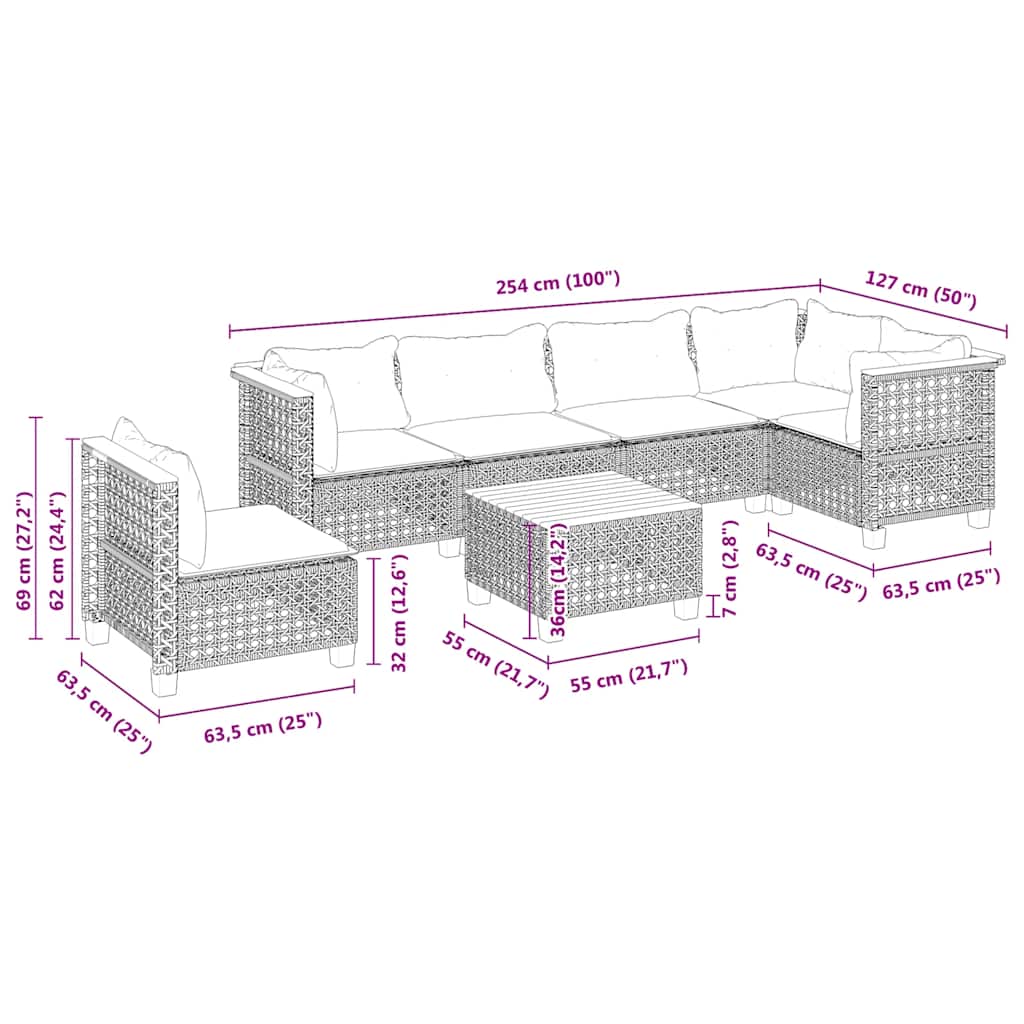 Set Divani da Giardino 7 pz con Cuscini Beige in Polyrattan | homemem39