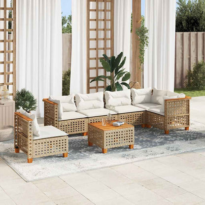 Set Divani da Giardino 7 pz con Cuscini Beige in Polyrattan | homemem39