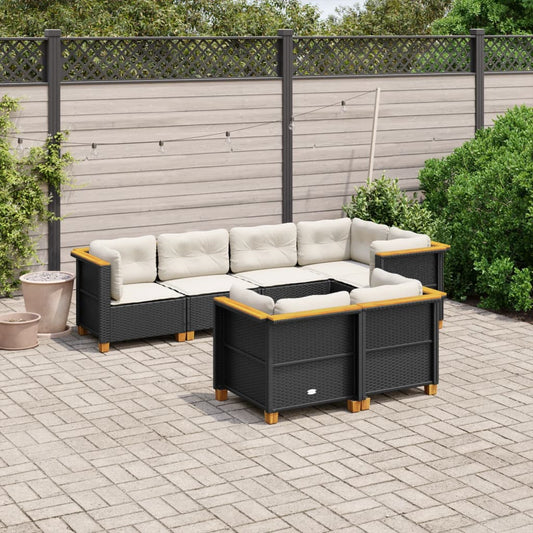 Set Divani da Giardino con Cuscini 7pz Nero Polyrattan | homemem39