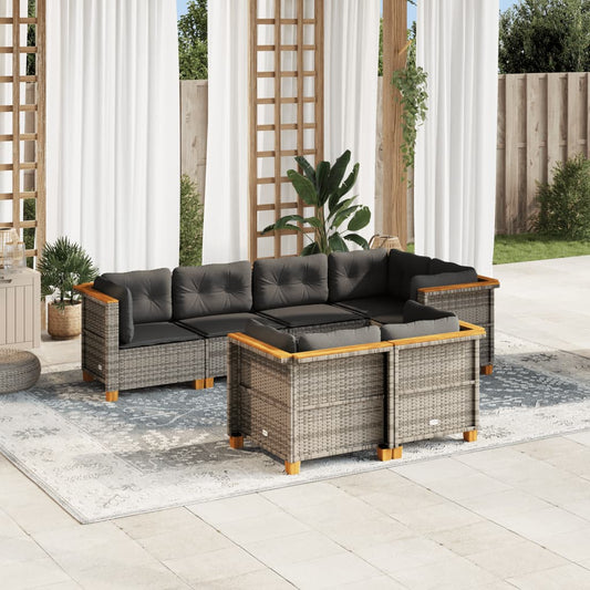 Set Divani da Giardino 7 pz con Cuscini Grigio in Polyrattan - homemem39