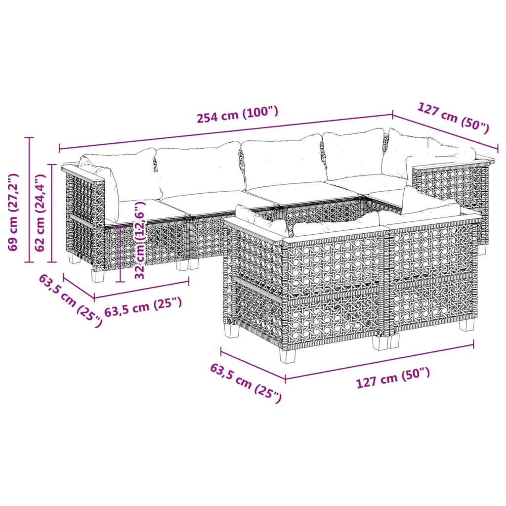 Set Divani da Giardino con Cuscini 7pz Nero Polyrattan | homemem39