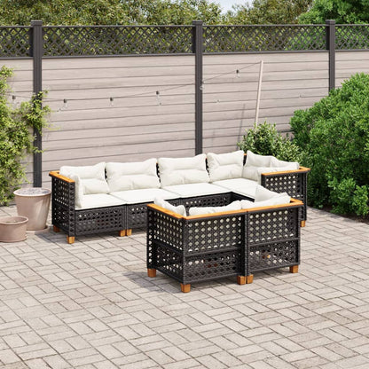 Set Divani da Giardino con Cuscini 7pz Nero Polyrattan | homemem39