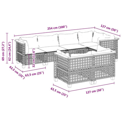 Set Divani da Giardino 7 pz con Cuscini Grigio in Polyrattan | homemem39
