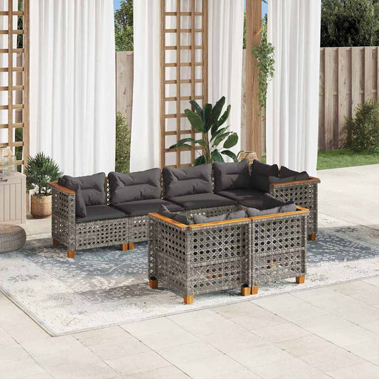 Set Divani da Giardino 7 pz con Cuscini Grigio in Polyrattan - homemem39
