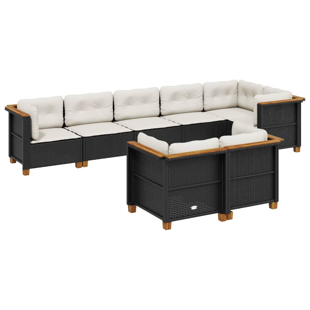 Set Divani da Giardino con Cuscini 8 pz Nero in Polyrattan | homemem39