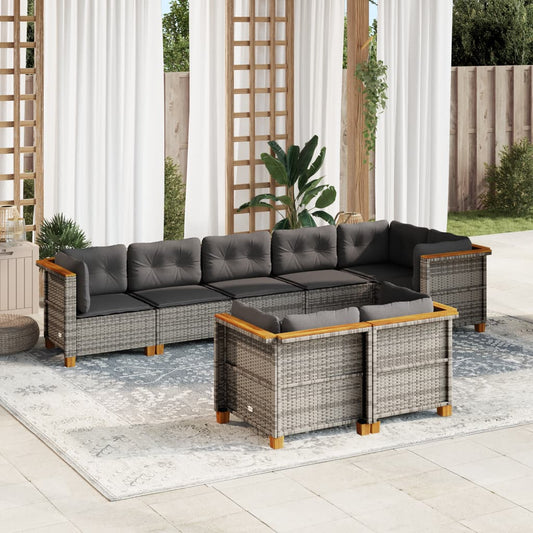 Set Divano da Giardino 8 pz con Cuscini Grigio in Polyrattan - homemem39