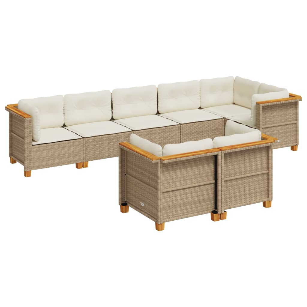 Set Divano da Giardino 8 pz con Cuscini Beige in Polyrattan - homemem39
