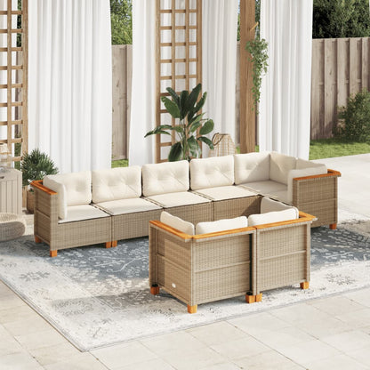 Set Divano da Giardino 8 pz con Cuscini Beige in Polyrattan - homemem39