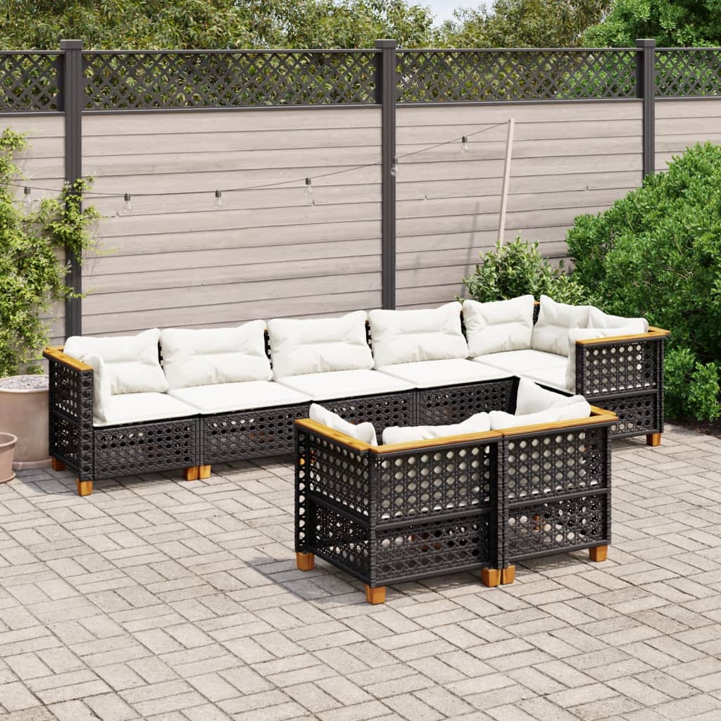 Set Divani da Giardino con Cuscini 8 pz Nero in Polyrattan - homemem39