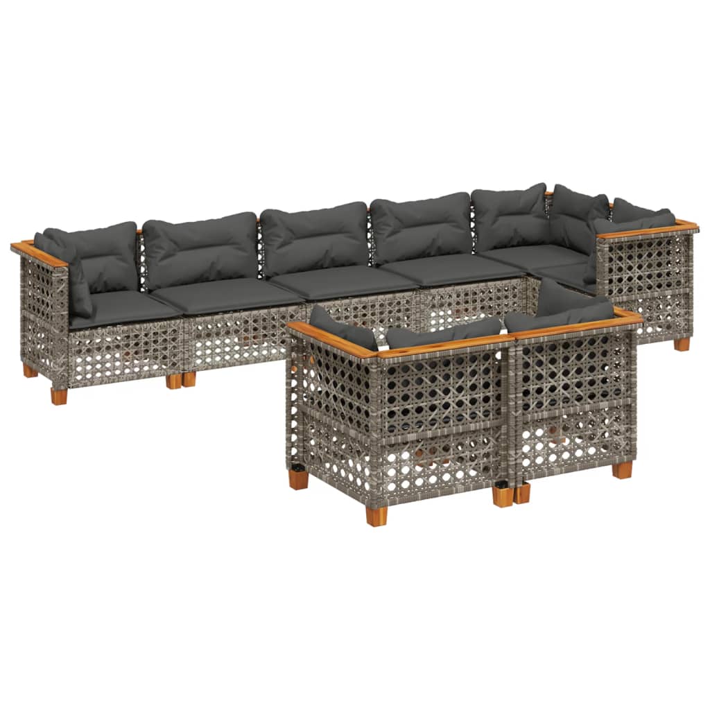 Set Divano da Giardino 8 pz con Cuscini Grigio in Polyrattan | homemem39