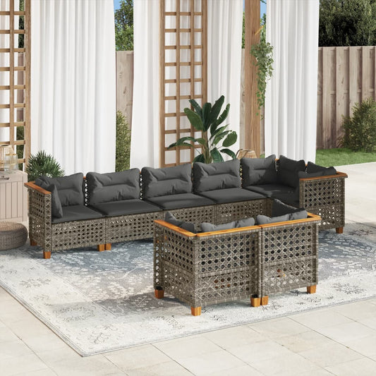 Set Divano da Giardino 8 pz con Cuscini Grigio in Polyrattan - homemem39
