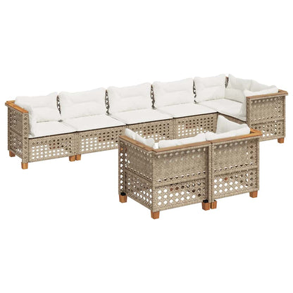 Set Divano da Giardino 8 pz con Cuscini Beige in Polyrattan