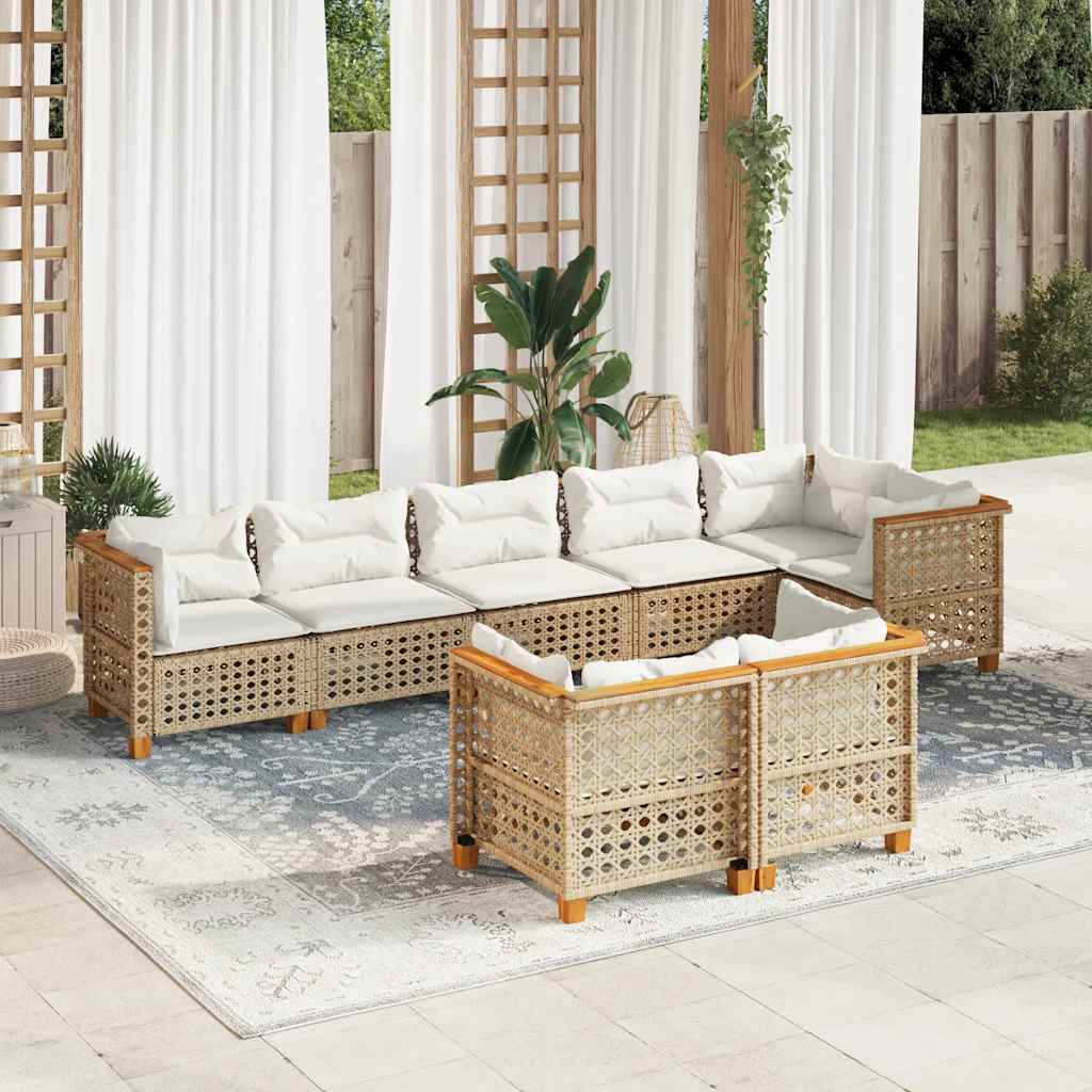 Set Divano da Giardino 8 pz con Cuscini Beige in Polyrattan