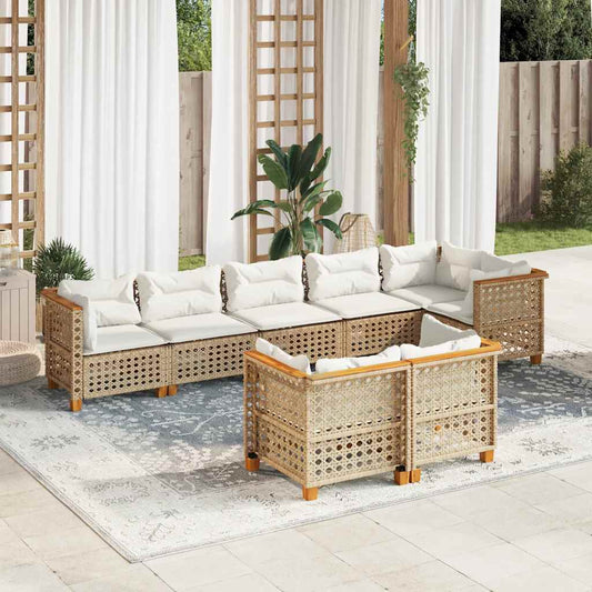 Set Divano da Giardino 8 pz con Cuscini Beige in Polyrattan