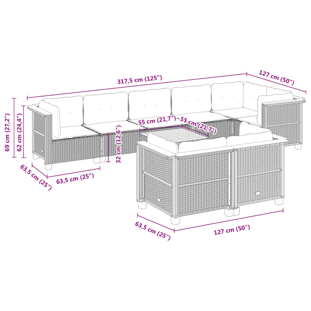 Set Divani da Giardino 9 pz con Cuscini Nero in Polyrattan | homemem39