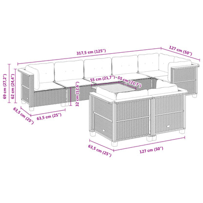 Set Divani da Giardino 9 pz con Cuscini Nero in Polyrattan | homemem39
