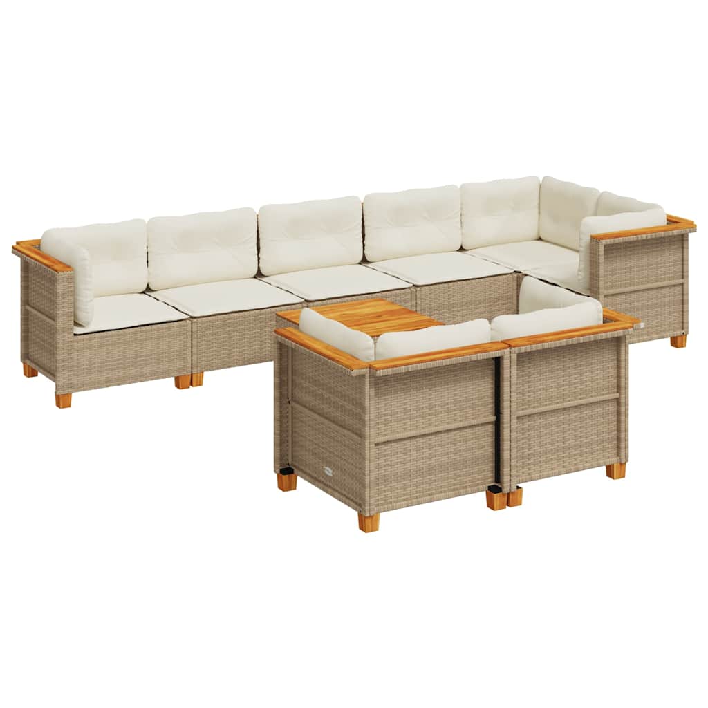 Set Divano da Giardino 9 pz con Cuscini Beige in Polyrattan - homemem39