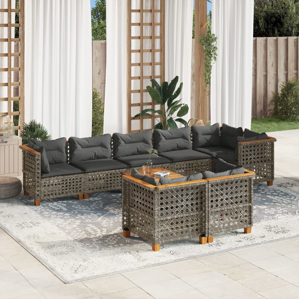 Set Divano da Giardino 9 pz con Cuscini Grigio in Polyrattan - homemem39
