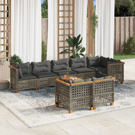 Set Divano da Giardino 9 pz con Cuscini Grigio in Polyrattan - homemem39