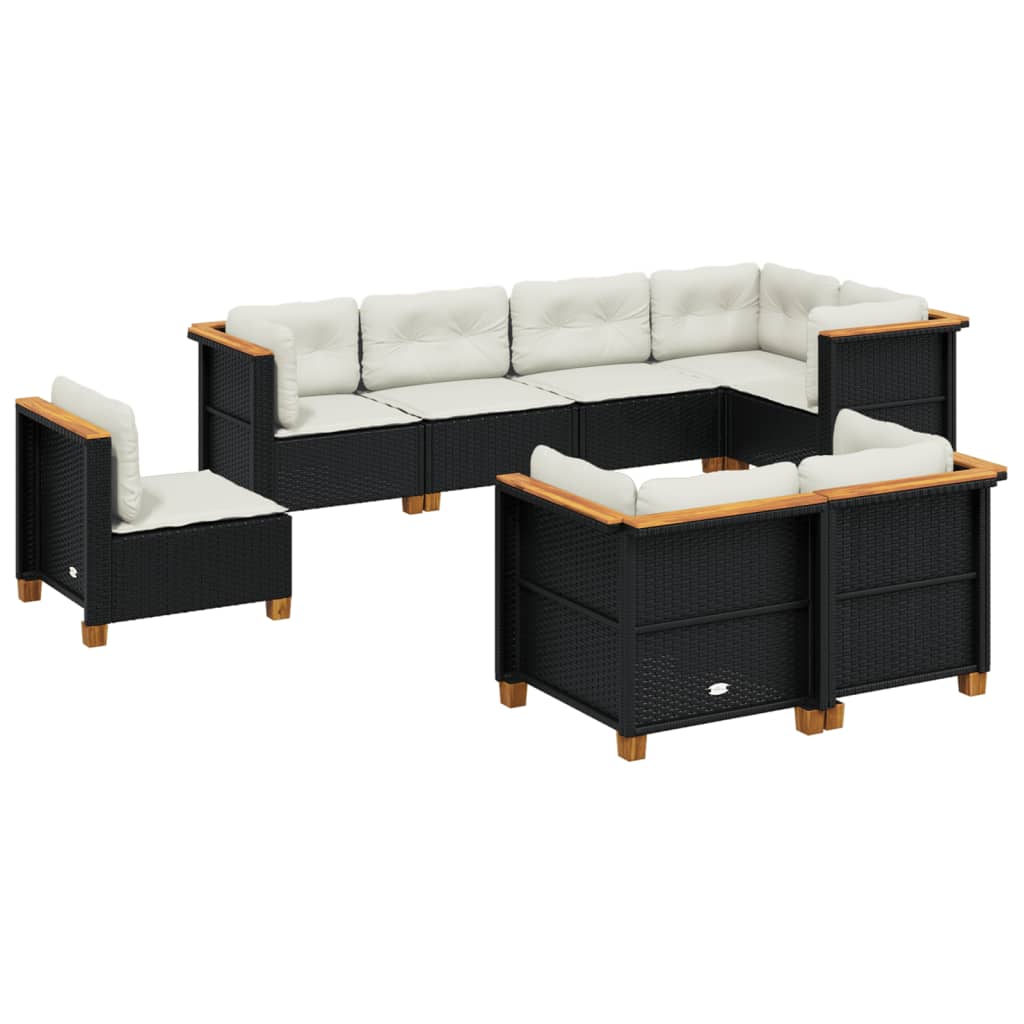 Set Divani da Giardino con Cuscini 8 pz Nero in Polyrattan | homemem39