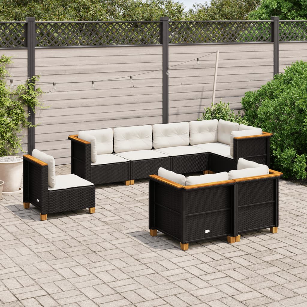 Set Divani da Giardino con Cuscini 8 pz Nero in Polyrattan - homemem39
