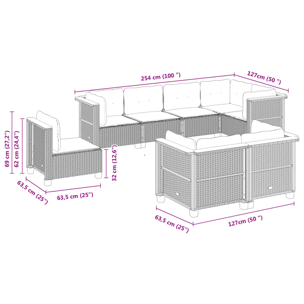Set Divano da Giardino 8 pz con Cuscini Grigio in Polyrattan - homemem39